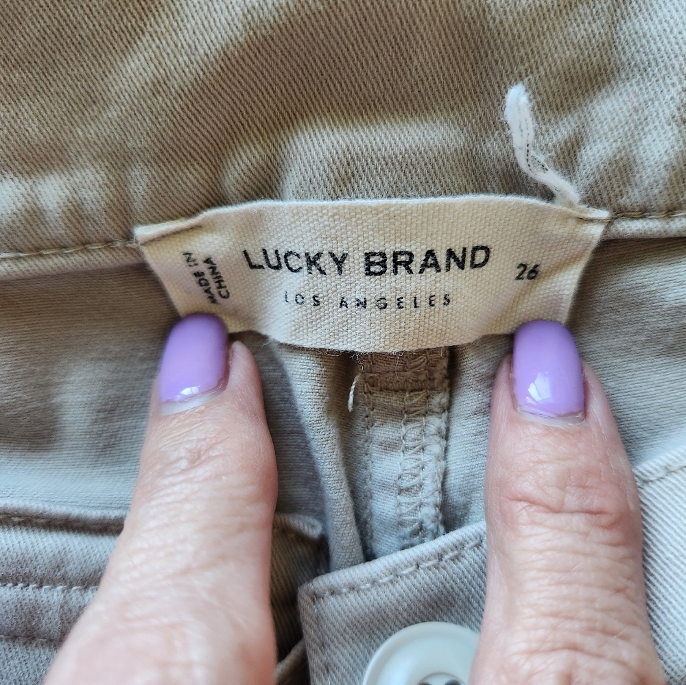 Women's Lucky Brand Tan Straight :eg Pants Grosgrain Ribbon Detailing Size 26 - Picture 6 of 7
